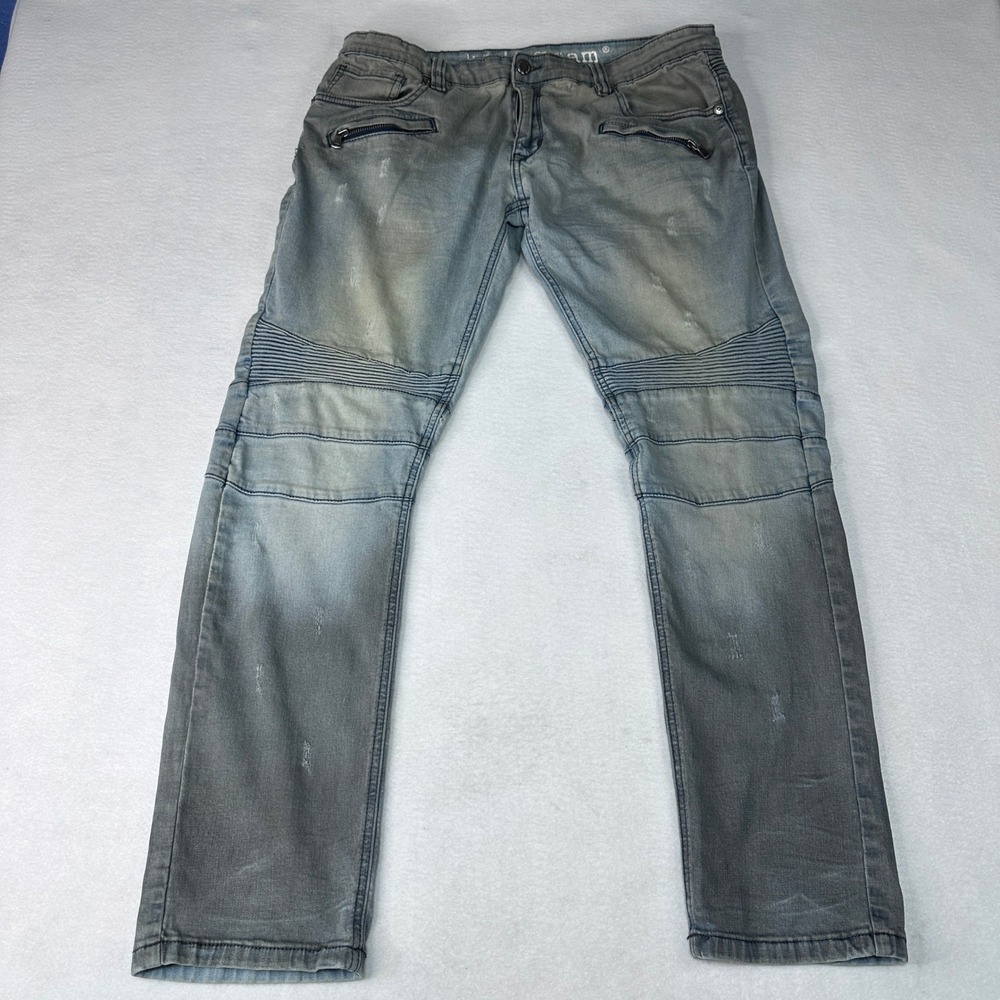 Kilogram Moto Jeans Mens 36 Blue Gray‎ Excellent Ribbed Distressed Biker Slim